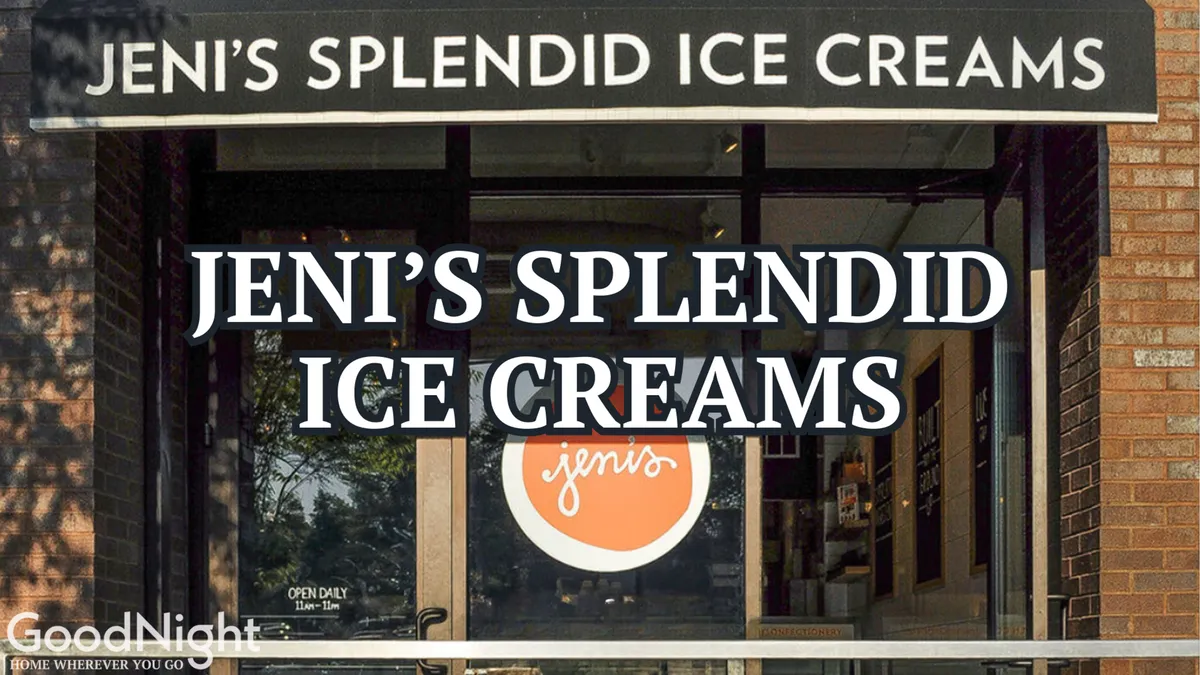 The exterior of Jeni’s Splendid Ice Creams, showcasing its cheerful signage and inviting entrance, with window displays hinting at the lively and welcoming atmosphere inside. The scene captures people gathering to enjoy ice cream and socialize, perfectly reflecting a fun city outing.